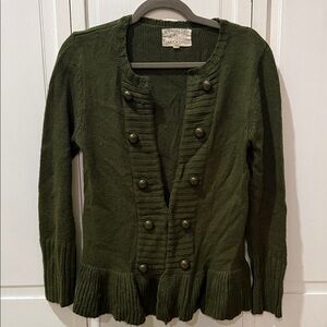 Olivia Moon Dark Olive Green Double-Breasted Peplum Cardigan